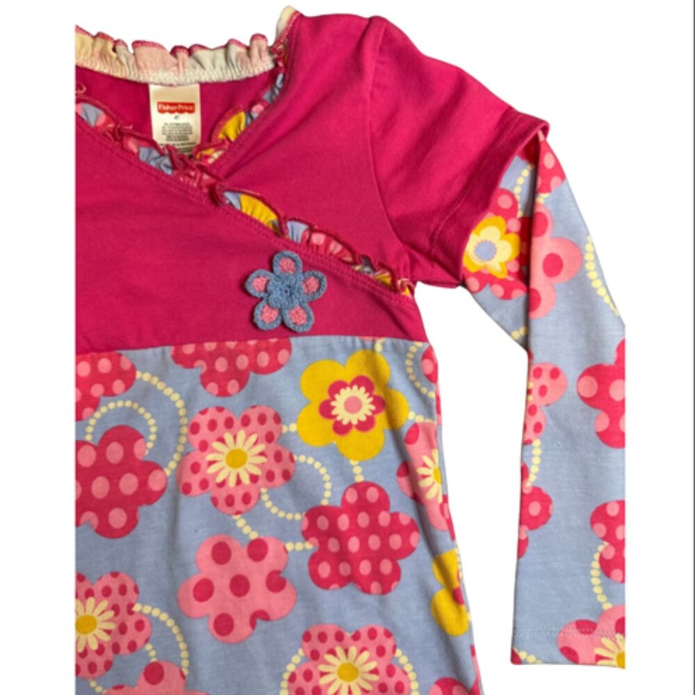 Fisher-Price Girls Long Sleeve Shirt | Size 4T | Pink & Blue Floral Top - Picture 3 of 7